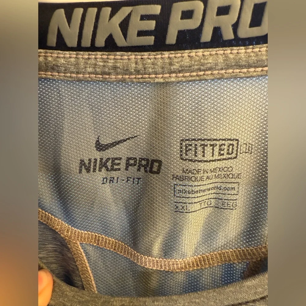 Nike Pro Dri Fit Fitted Men's Gray Long Sleeve Workout Fitness Gym Tee XXL